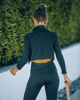 Sculpt Ribbed Knit Zip Up Crop Jacket - Washed Black Ins Street